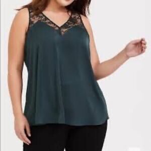 Torrid Satin Lace Trim Tank Dark Green Plus Size 4X